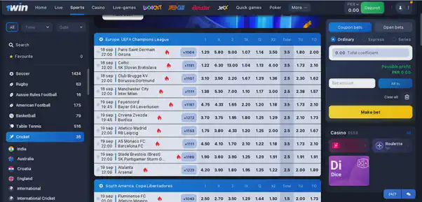 1win cricket betting