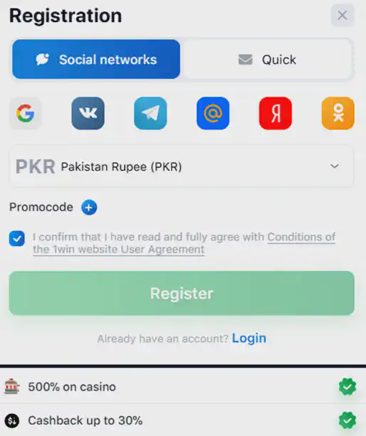1win registration