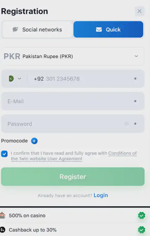 1win online registration